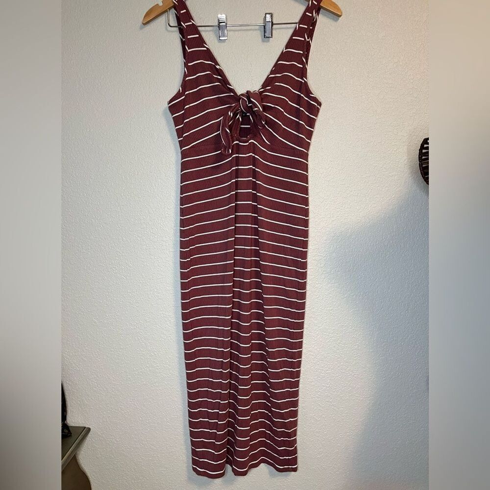 Express Striped Midi Dress M Keyhole Tie Front Beachy